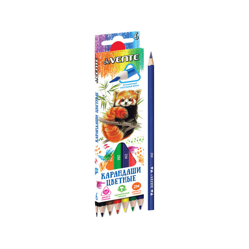 Карандаши цветные "deVENTE. Trio" 06 цветов, 2М, диаметр грифеля 2,8 мм, трехгранные, в картонной коробке