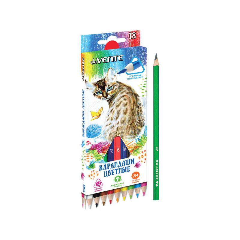 Карандаши цветные "deVENTE. Trio" 18 цветов, 2М, диаметр грифеля 2,8 мм, трехгранные, в картонной коробке