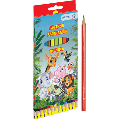 Карандаши цветные "Attomex. Zoo" 12 цветов, М, диаметр грифеля 2,65 мм, шестигранные, в картонной коробке