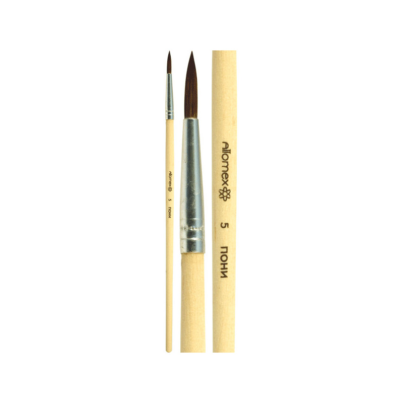 Кисть живописная "Attomex" пони № 05 круглая, деревянная ручка, индивидуальная маркировка