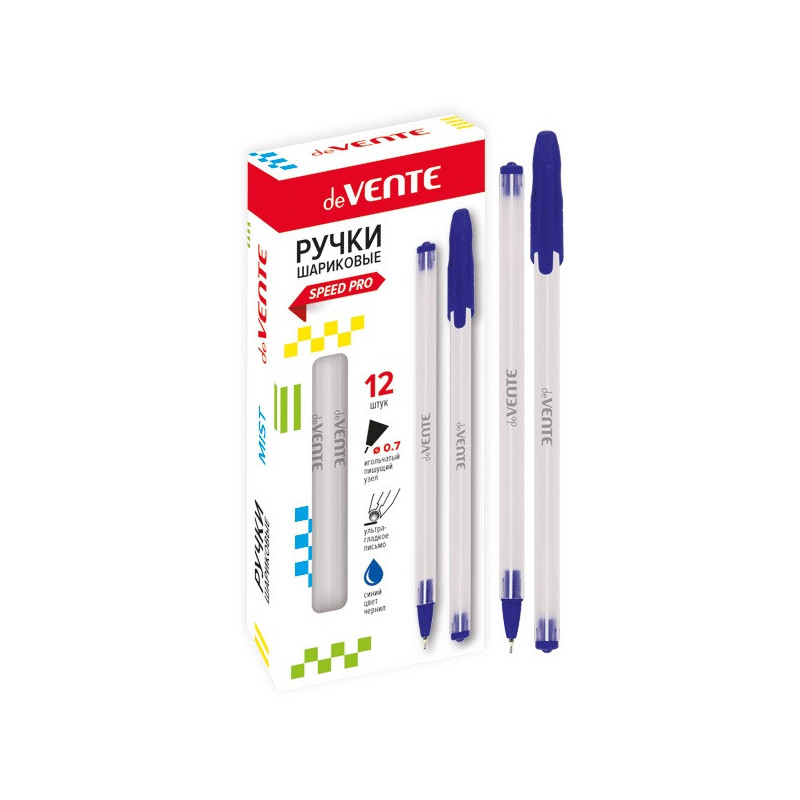 Ручка шариковая синяя, 0,3 мм, 0,7 мм, масляная, корпус полупрозрачный, игольчатый узел, deVENTE Mist серия Speed Pro