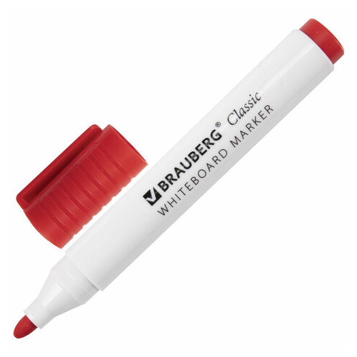 Маркер стираемый для белой доски КРАСНЫЙ, BRAUBERG "CLASSIC", 3 мм, с клипом, 152114