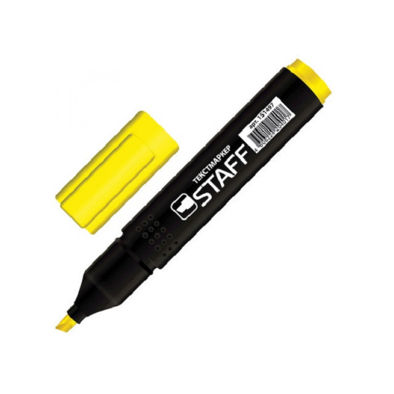 Текстовыделитель STAFF "STICK", прямоугольный корпус, скошенный наконечник 1-4 мм, желтый