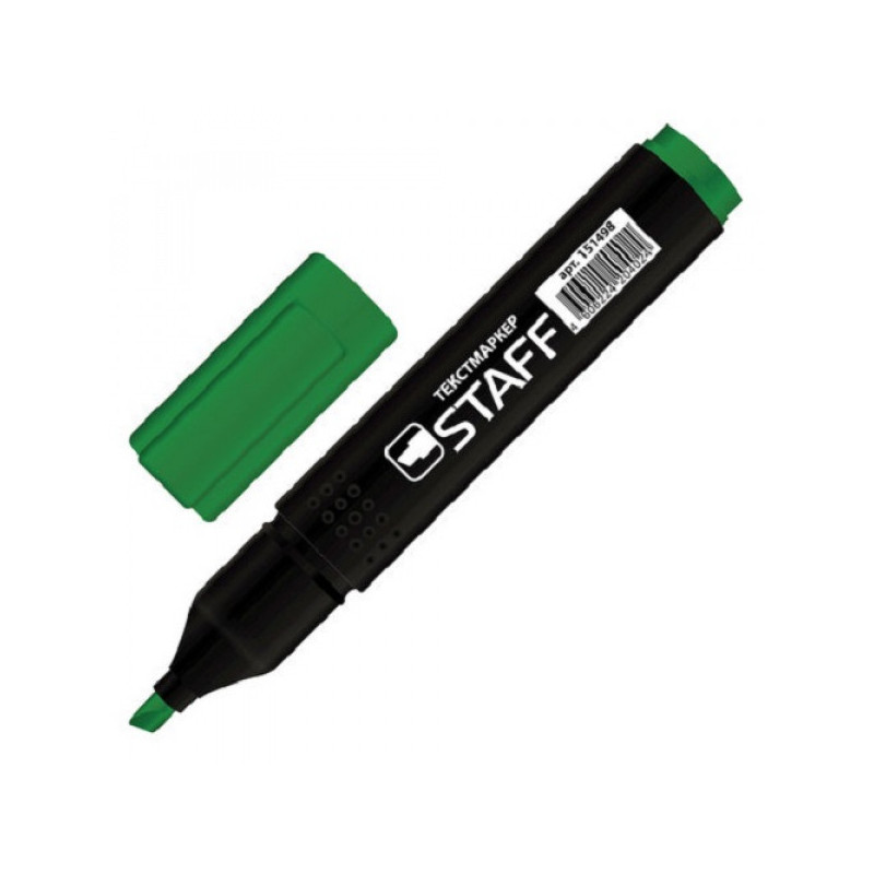 Текстовыделитель STAFF "STICK", прямоугольный корпус, скошенный наконечник 1-4 мм, зеленый