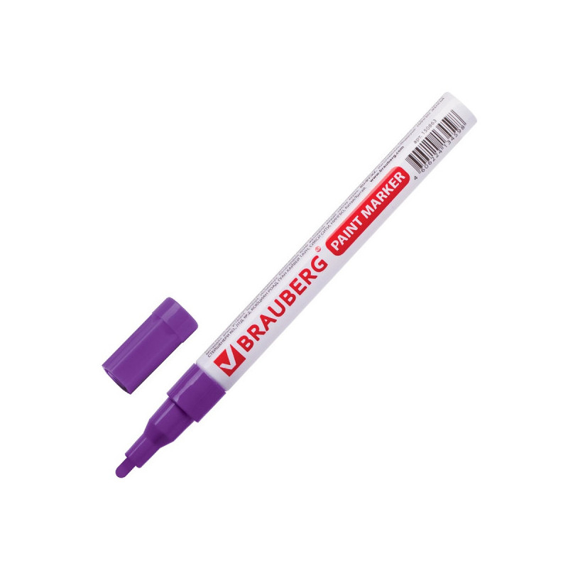 Маркер-краска лаковый (paint marker), 1-2 мм, фиолетовый, нитро-основа, алюминиевый корпус, BRAUBERG, 150871
