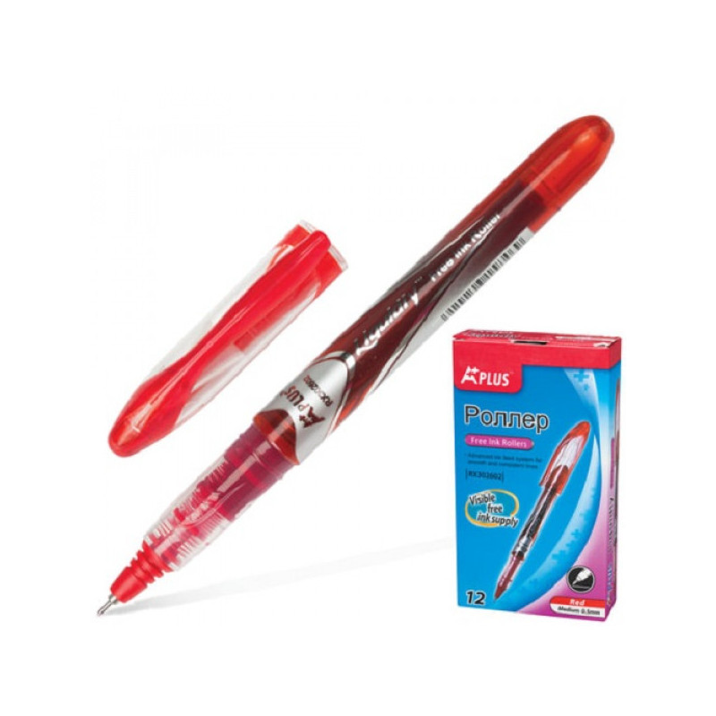 Ручка-роллер BEIFA (Бэйфа) "A Plus", корпус с печатью, узел 0,5 мм, линия 0,33 мм, красная, RX302602-RD