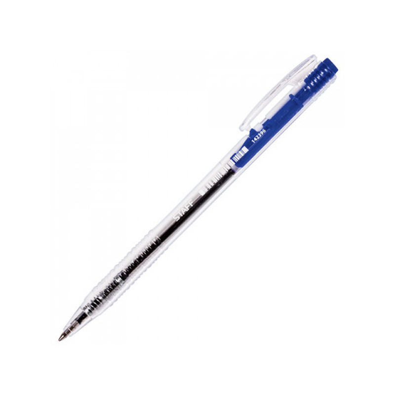 Ручка шариковая автоматическая STAFF прозрачный корпус синяя (толщина линии 0.35 мм)