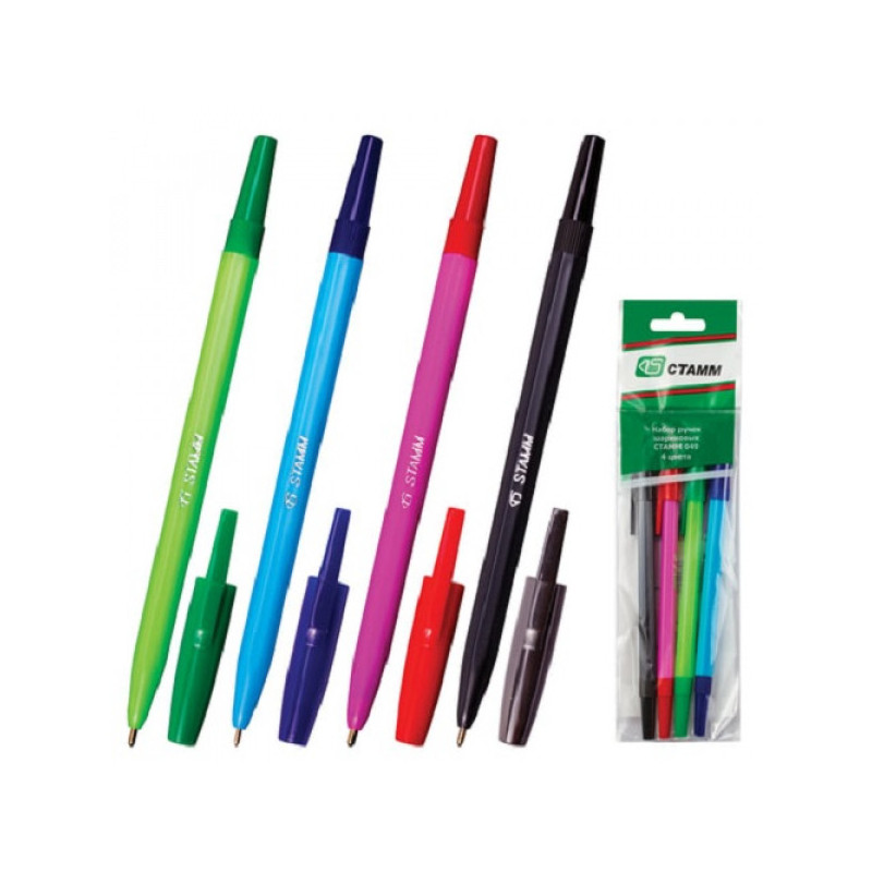 Ручка шариковая 4 цвета, 1 мм, 1,2 мм, ассорти, СТАММ