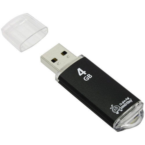 Память Smart Buy "V-Cut"   4GB, USB 2.0 Flash Drive, черный (металл.корпус)