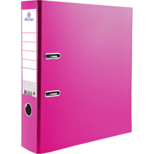 Папка с арочным механизмом 75(80) мм, пвх/бумага, ярко-розовая, карман на корешке, металл уголок, разобранная, Attomex