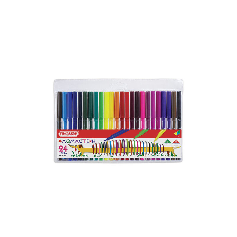 Фломастеры ПИФАГОР "Веселая такса", 24 цвета, вентилируемый колпачок