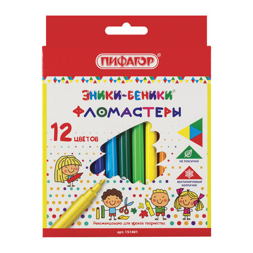 Фломастеры ПИФАГОР "ЭНИКИ-БЕНИКИ", 12 цветов, вентилируемый колпачок