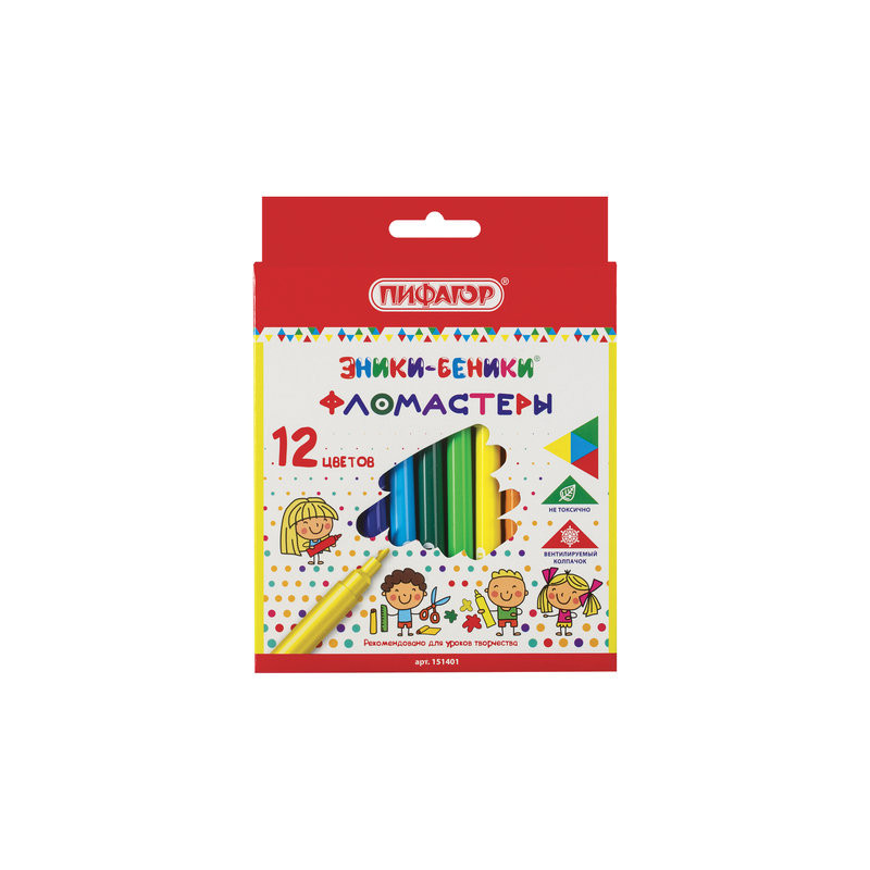 Фломастеры ПИФАГОР "ЭНИКИ-БЕНИКИ", 12 цветов, вентилируемый колпачок