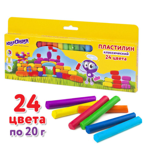 Пластилин классический ЮНЛАНДИЯ "ЮНЛАНДИК-АРХИТЕКТОР", 24 цвета, 480 г, ВЫСШЕЕ КАЧЕСТВО