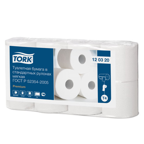 Бумага туалетная TORK (Система Т4), 2-слойная, спайка 8 шт. х 23 м, Premium, 120320