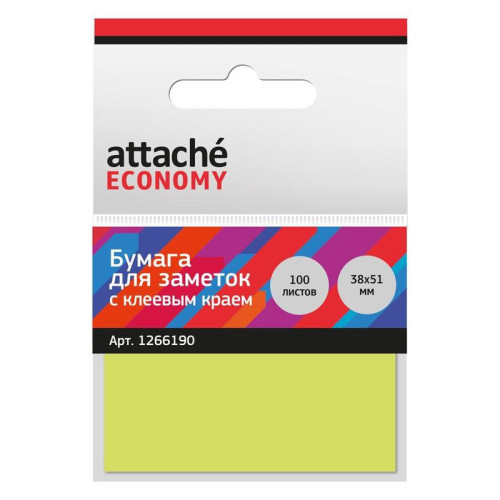 Самоклеящийся блок ATTACHE Economy 38x51 мм, 100 л, неоновый желтый