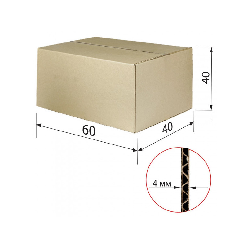 Короб картонный, длина 600 х ширина 400 х высота 400 мм, марка Т22, профиль С, FEFCO 0201 / ГОСТ, исполнение А, 440053