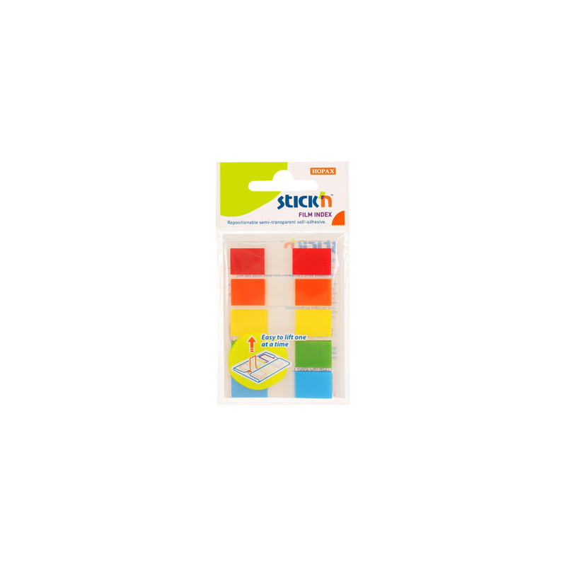 Клейкие закладки пластиковые Stick`n, 45x12 мм, 5 цветов, 5x20 листов, 100 закладок, цветной край, Z-сложение, европодвес