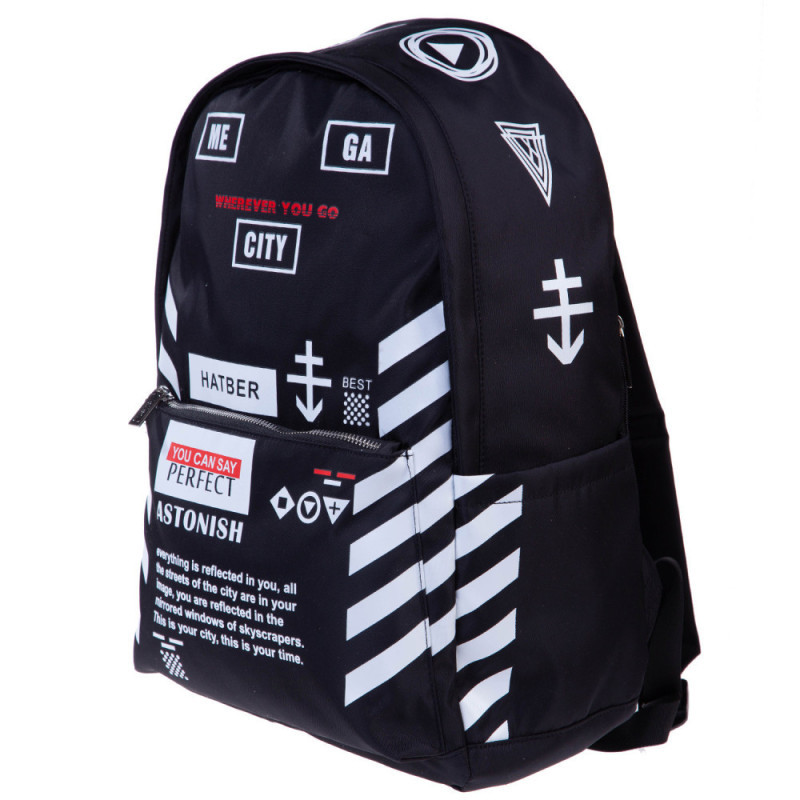 Рюкзак Hatber ГОРОДСКОЙ -Спорт-шик- Черный 45х32х15см полиэстер 1 отделение 3 кармана и 1 потайной на спинке светоотраж