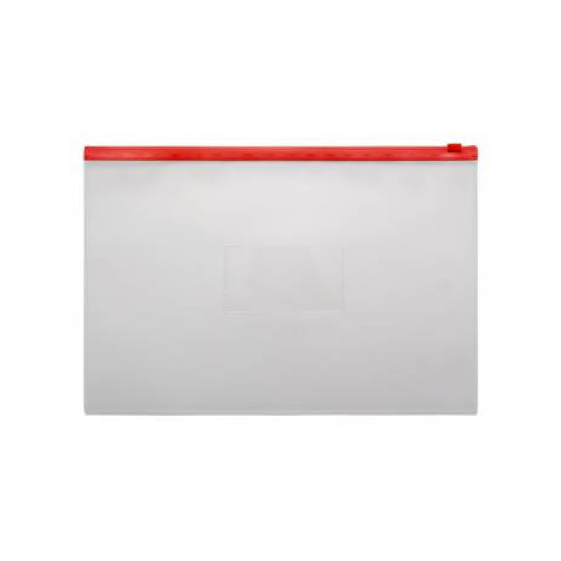 Папка-конверт на молнии ZIP, A5+, 250х196мм, 0,16мм, прозрачный, карман для визитки, красный PROOFFICE
