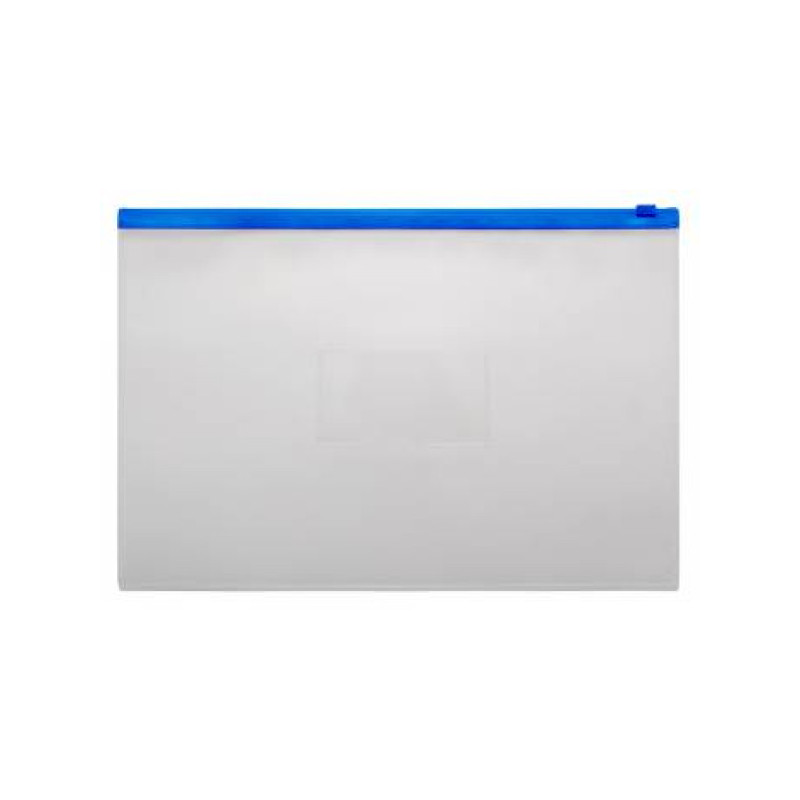 Папка-конверт на молнии ZIP, A5+, 250х196мм, 0,16мм, прозрачный, карман для визитки, синий PROOFFICE