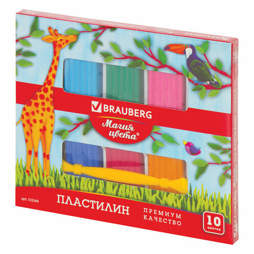 Пластилин классический BRAUBERG "МАГИЯ ЦВЕТА", 10 цветов, 250 г, со стеком, ВЫСШЕЕ КАЧЕСТВО