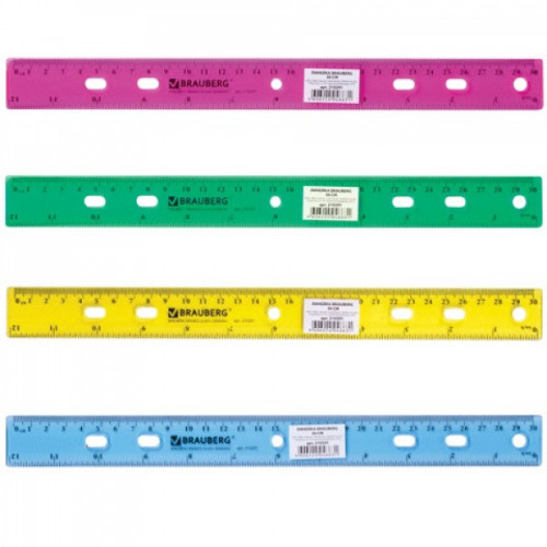 Линейка пластиковая 30 см BRAUBERG "Crystal" тонированная ассорти 210291
