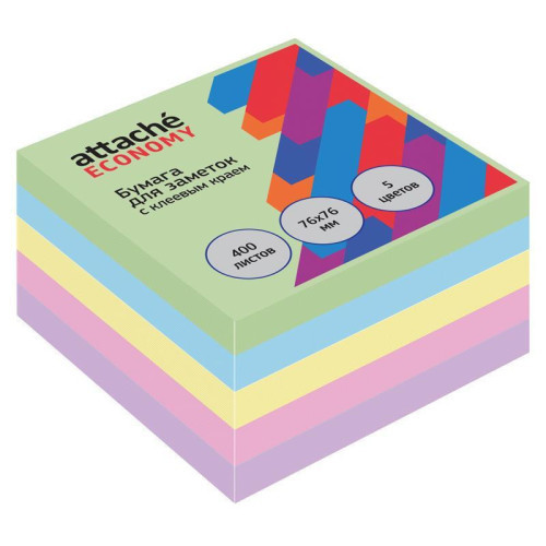 Бумага для заметок с клеевым краем Economy 76х76 мм, 400 л, 5 цветов в асс