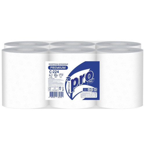 Полотенца бумажные в рулонах с центральной вытяжкой Protissue 2-слойные 6 рулонов по 150 метров (С224)