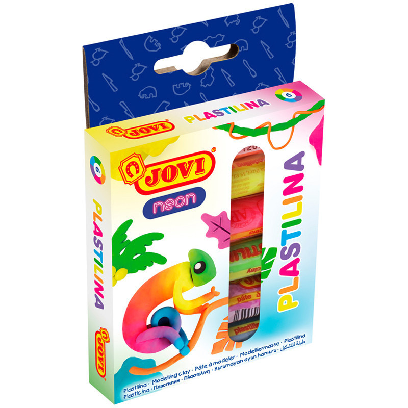 Пластилин JOVI, 06 цветов, 90г, растительный, флуоресцентный, картон, европодвес