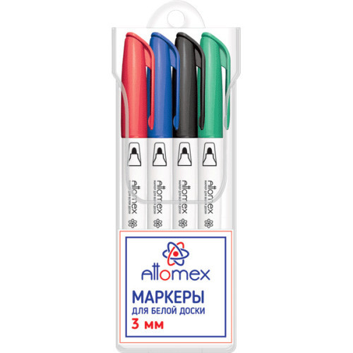 Набор маркеров для белой доски "Attomex" 4 цв, пулевидный, ширина линии 3 мм