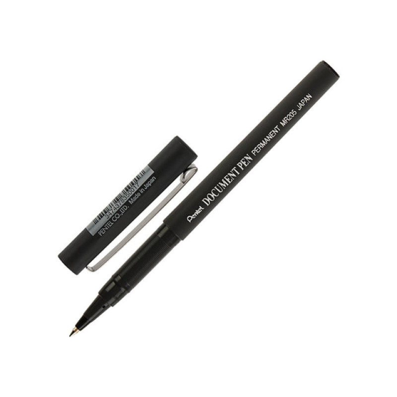 Ручка-роллер PENTEL (Япония) "Document Pen", ЧЕРНАЯ, корпус черный, узел 0,5 мм, линия письма 0,25 мм, MR205-A