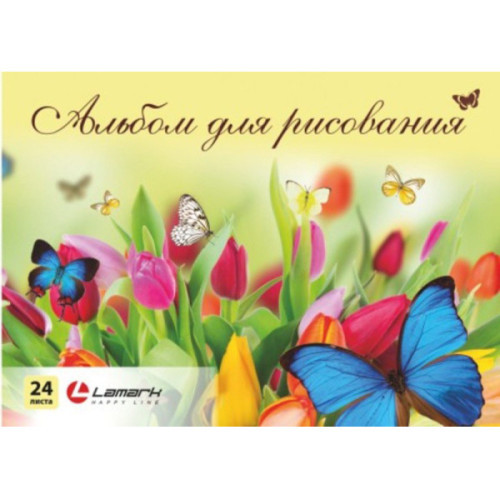 Альбом для рисования 24л. на склейке "Тюльпаны", внутренний блок - офсет 160г/м
