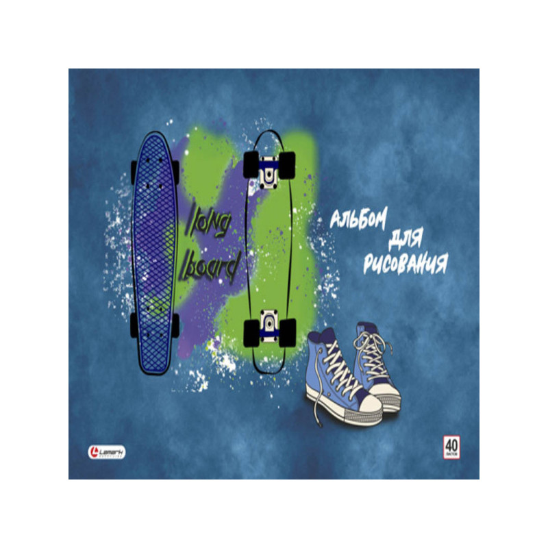 Альбом для рисования 40л. на склейке "Long Board", выб. уф-лак, блок - офсет 100г/м