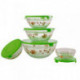 Набор стеклянных салатников с крышкой зеленые (5 штук в упаковке)