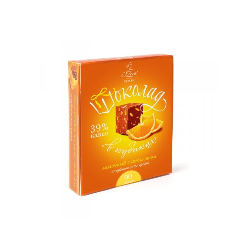 Шоколад OZera молочный с апельсином в кубиках 90 грамм